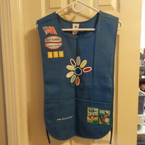 Daisy Girl Scout Blue Tunic Smock Apron w/Patches USA Indiana Medium 8/10
